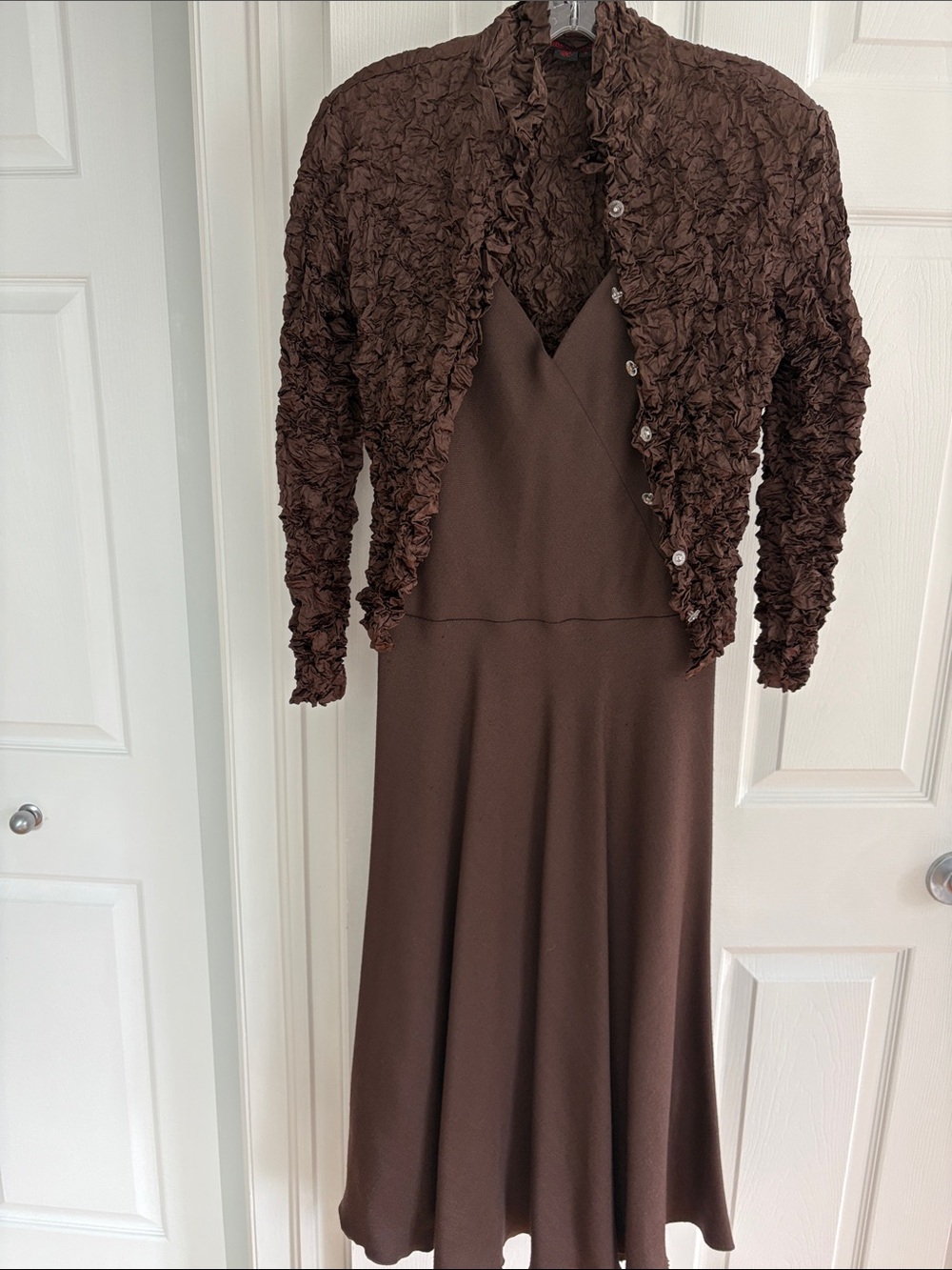 Seventy Brown Midi Dress with Textured Cropped Jacket